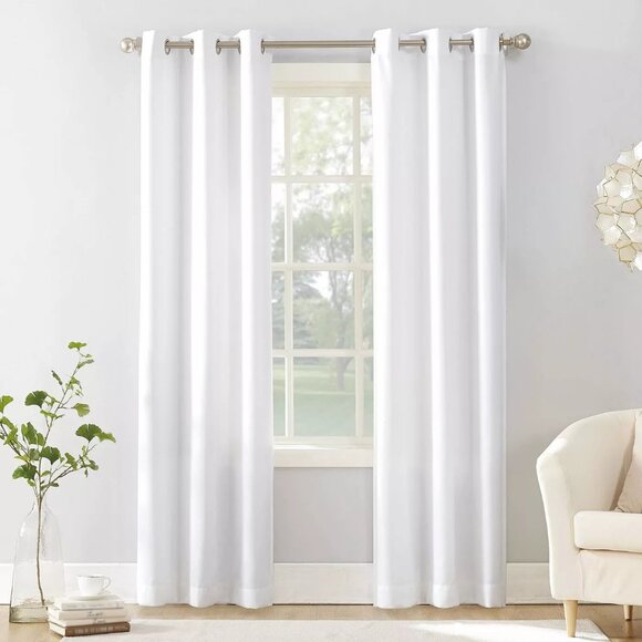 No 918 Sora Light Filtering Single Textured White Curtain Panel 40" x 84" Each - Picture 1 of 7